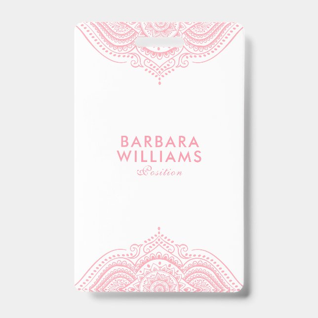 Girly Pink Ornate Lace ID Badge (Front)
