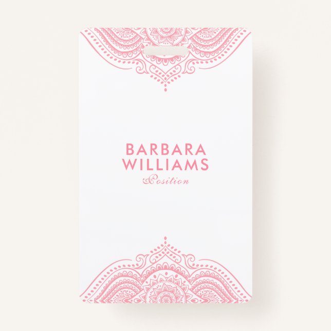 Girly Pink Ornate Lace ID Badge (Front)