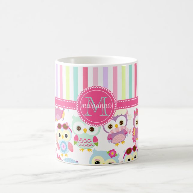 Girly Pink Owls Cute Pattern PersCustomize Product Coffee Mug (Center)