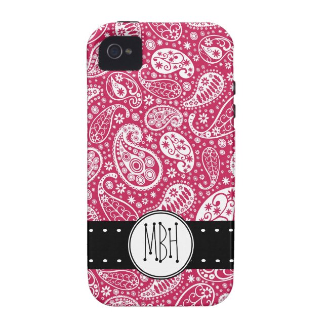Girly PINK Paisley Pattern with Monogram Case-Mate iPhone Case (Back)