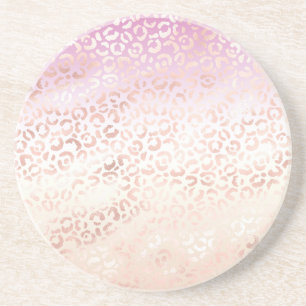 Girly Pink Peach Glam Leopard Print Ombre Tie dye Coaster