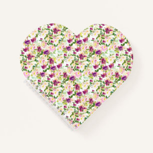 Girly Pink Peach Purple Burgundy Watercolor Floral Notebook