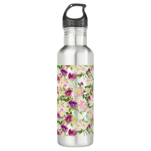 Girly Pink Peach Purple Watercolor Floral 710 Ml Water Bottle