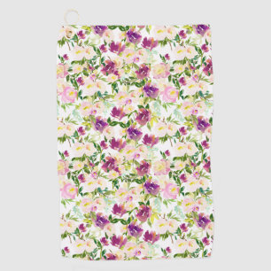 Girly Pink Peach Purple Watercolor Floral Golf Towel