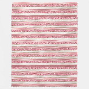 Girly Pink Pearl Glitter Stripes Fleece Blanket