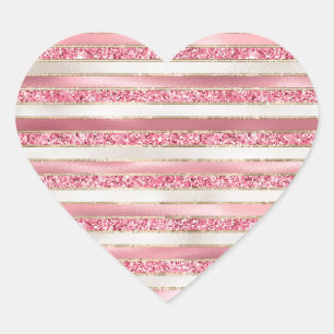 Girly Pink Pearl Glitter Stripes Heart Sticker