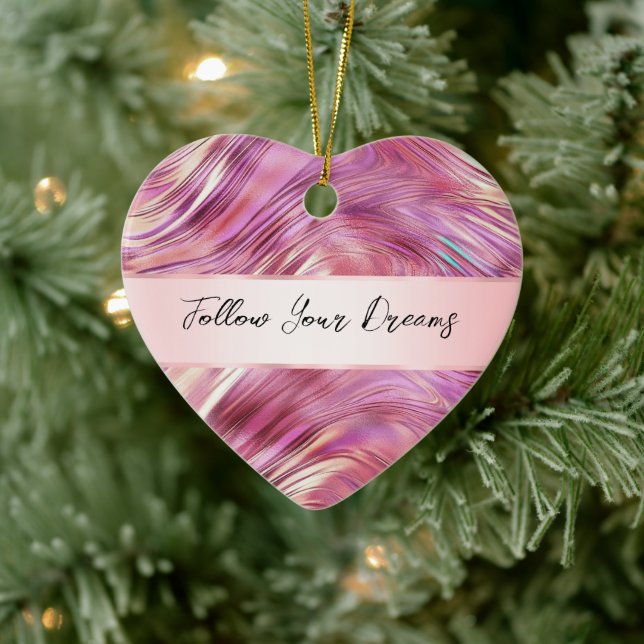 Girly Pink Pearl Rose Gold Glam Ceramic Ornament (Tree)