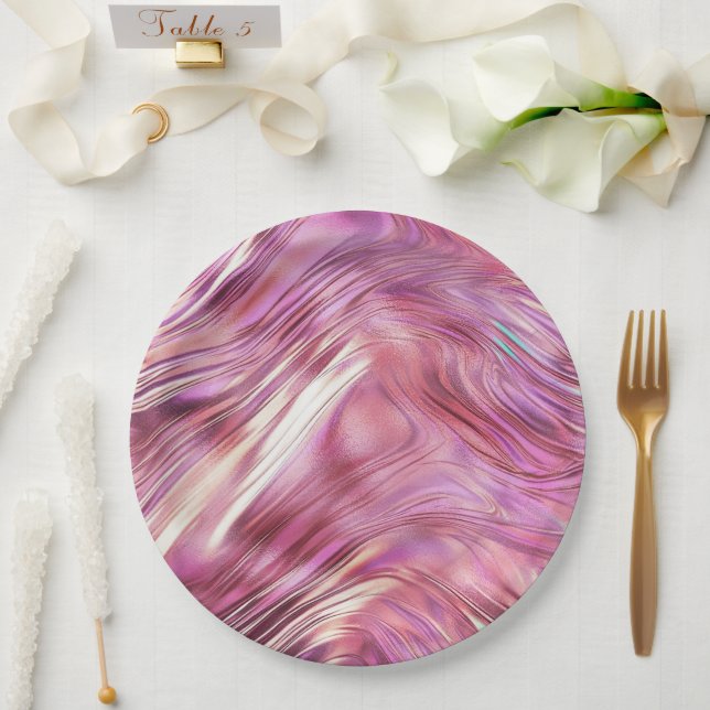 Girly Pink Pearl Rose Gold Glam Paper Plate (Wedding)