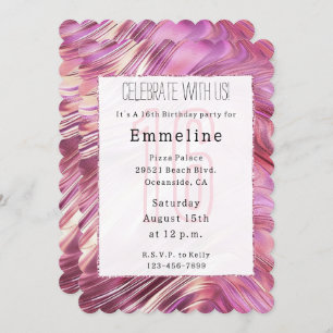 Girly Pink Pearl Rose Gold Glam Sweet 16 Invitation
