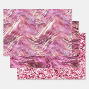 Girly Pink Pearl Rose Gold Glam Wrapping Paper Sheet