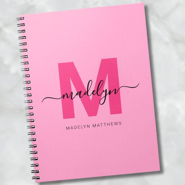 Girly Pink Personalised Initial Monogram Name Notebook (Girly Pink Personalized Initial Monogram Name notebook)