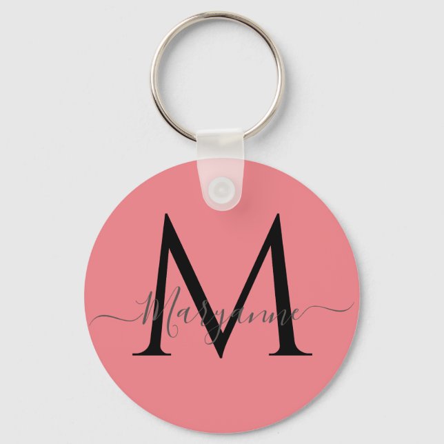 Girly Pink Personalised Monogram  Key Ring (Front)