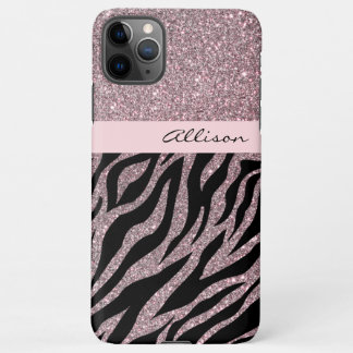 Girly Pink Personalised Name Zebra Print Rose Gold iPhone 11Pro Max Case