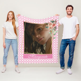 Girly Pink Personalised Photo and Name  Fleece Blanket