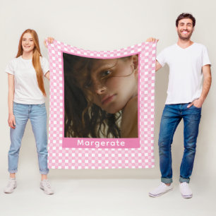 Girly Pink Personalised Photo and Name  Fleece Blanket