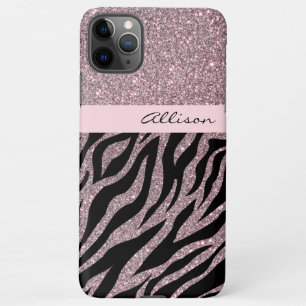 Girly Pink Personalized Name Zebra Print Rose Gold iPhone 11Pro Max Case