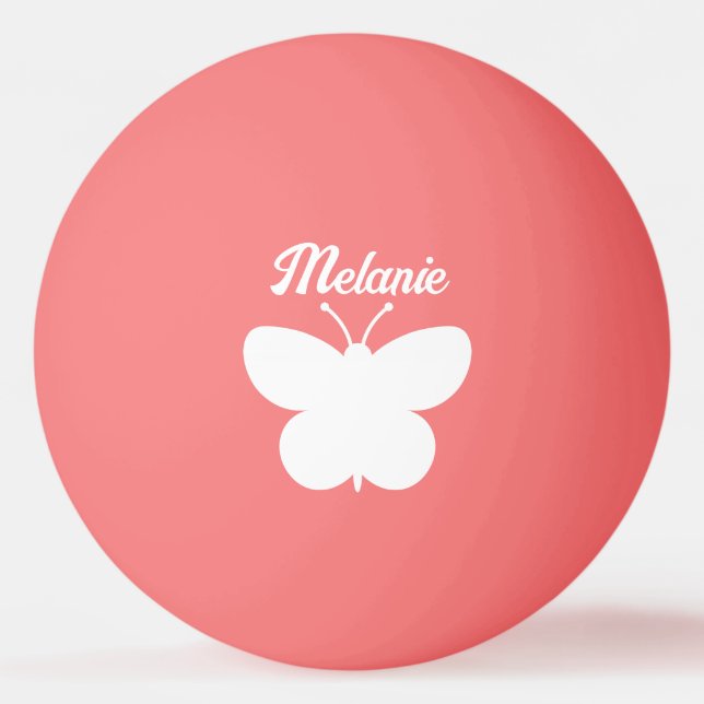 Girly pink ping pong balls with butterfly logo (Front)