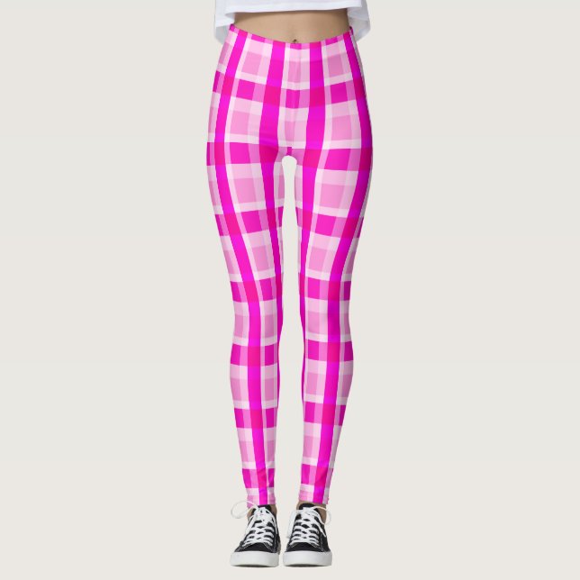Girly Pink Plaid Leggings (Front)