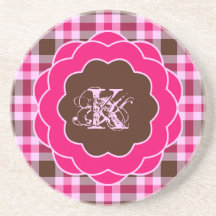 Girly Pink Plaid Monogram Scalloped Frame