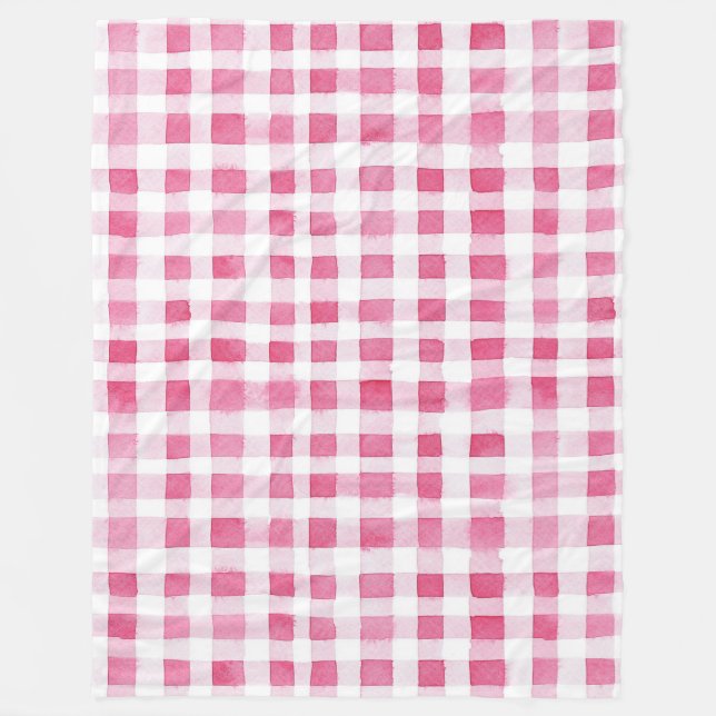 Girly Pink Plaid Stripes Christmas Fleece Blanket (Front)