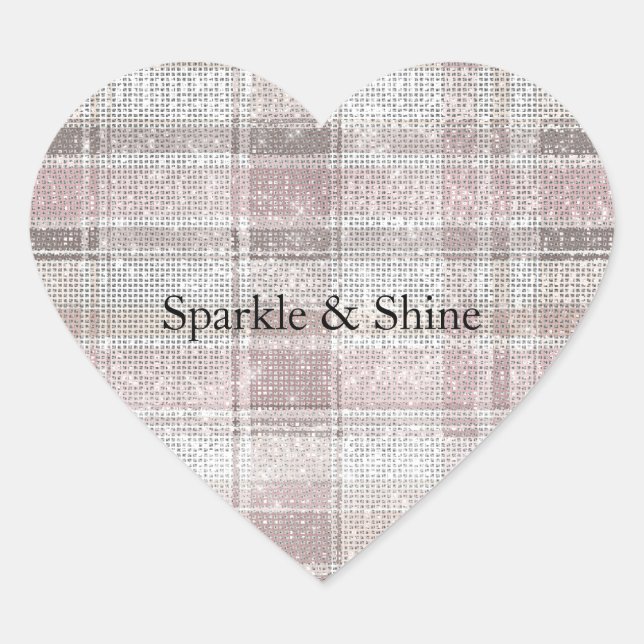 Girly Pink Plaid Stripes Sparkle Heart Sticker (Front)