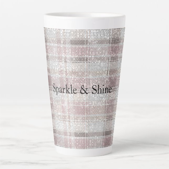 Girly Pink Plaid Stripes Sparkle Latte Mug (Front)