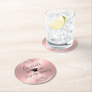 Girly Pink Polished Sheen Glittery Round Paper Coaster