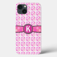 Girly Pink Polka Dot Monogram Pattern