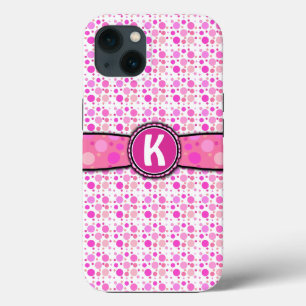 Girly Pink Polka Dot Monogram Pattern iPhone Case