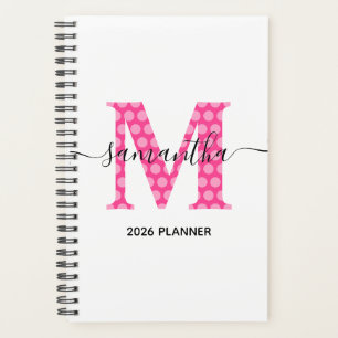 Girly Pink Polka Dot Monogram Planner