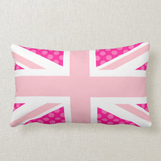 Girly Pink Polka Dot Union Jack Lumbar Cushion