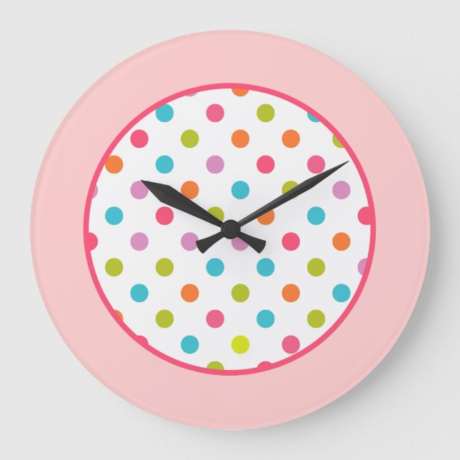 Girly Pink Polka Dots Clock (Front)