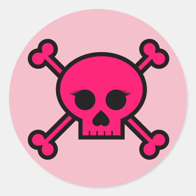 Girly Pink Punk Skull Crossbones Round Button Classic Round Sticker (Front)