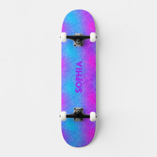 Girly pink, purple, blue colours Personalised Name Skateboard