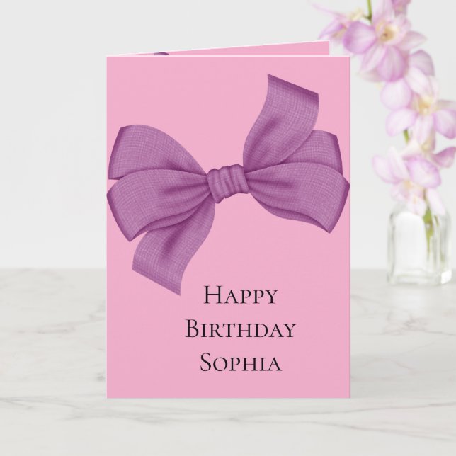 Girly Pink Purple Bow Birthday Card (Orchid)