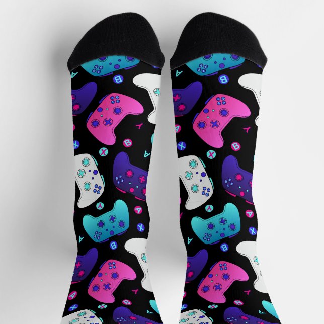 Girly Pink Purple Cartoon Video Game Socks (Top)
