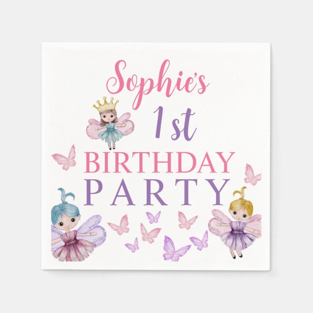 Girly Pink & Purple Fairy Princess Birthday Napkin (Front)
