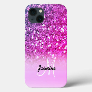 Girly Pink Purple Glitter Sparkle Name iPhone 13 Case