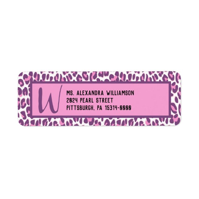 Girly Pink/Purple Leopard Print Return Address Label (Front)