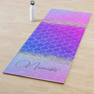 Girly Pink Purple Mermaid Scales Glittery Bling  Yoga Mat