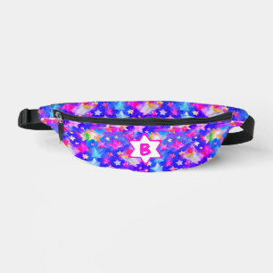 Girly Pink Purple Rainbow Watercolor Star Monogram Bum Bags