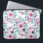 Girly Pink Purple Teal Watercolor Floral Pattern Laptop Sleeve<br><div class="desc">This elegant and artsy pattern is perfect for the stylish and modern woman. It features hand-painted berry pink, violet purple, black, and teal green watercolor flowers and leaves pattern on top of a simple white background. It's pretty, country, artistic, and cute. Stylise with this hand-painted original watercolor piece done by...</div>