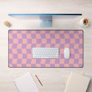 Girly Pink Purple Wavy Chequerboard Aesthetic Desk Mat