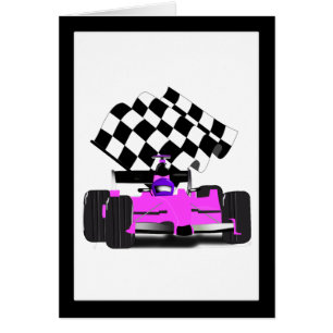 Girly Pink Race Car with Chequered Flag