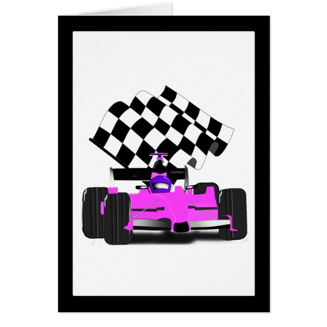 Girly Pink Race Car with Chequered Flag (Front)