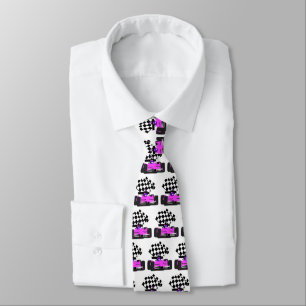 Girly Pink Race Car with Chequered Flag Tie