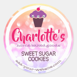 Girly Pink Rainbow Ombre Glitter Cupcake Baking Classic Round Sticker