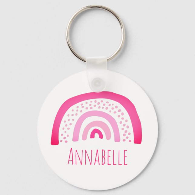 Girly Pink Rainbow Personalised Key Ring (Front)