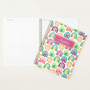Girly Pink Rainbows & Suns Pattern Back to School Planner