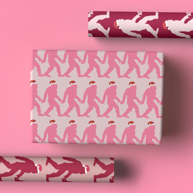 Girly Pink & Red Bigfoot Santa Unique Xmas  Wrapping Paper Sheet (Creator Uploaded)